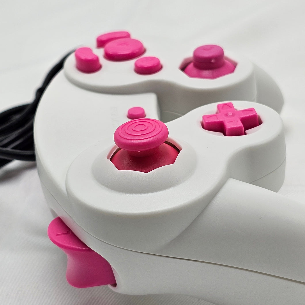 Custom Made GameCube Controller, NGC Pink on White Gamepad For Game Cube, Wii, Wii U & Switch