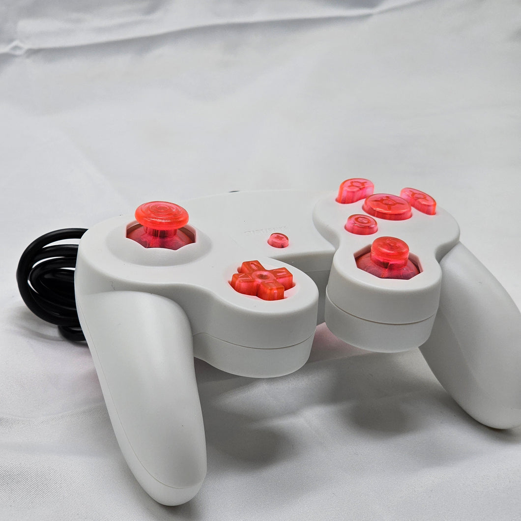 Custom Made GameCube Controller, NGC Crystal Pink on White Gamepad For Game Cube, Wii, Wii U & Switch